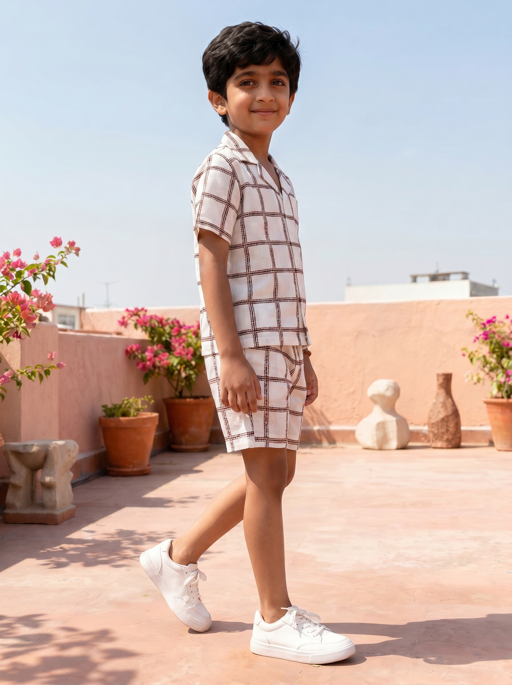Cream Grid Co-ord Set (Voile-Lined)