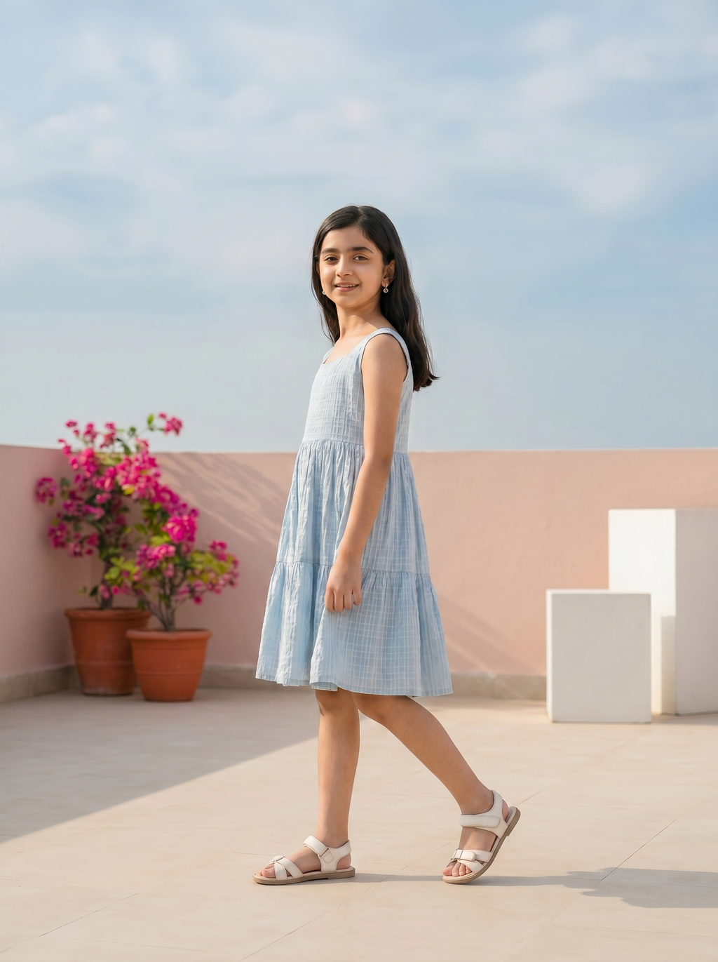 Lila Grid Tiered Dress (Voile-Lined)