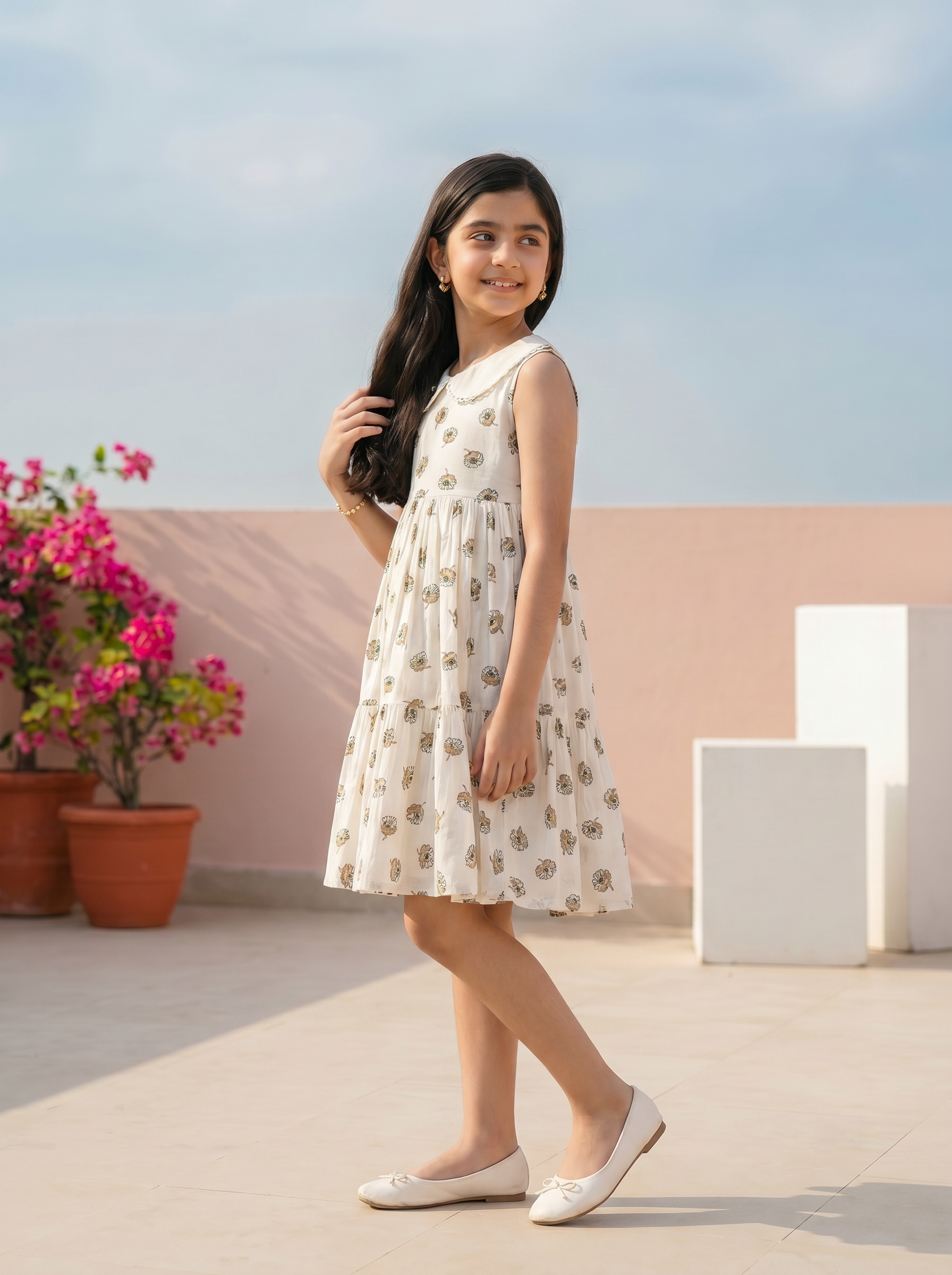 Fiori Dress with Collar Bead Work(Voile-Lined)