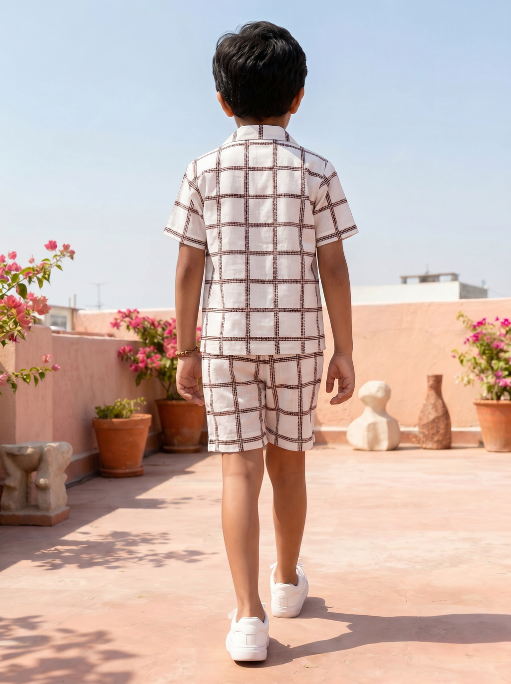 Cream Grid Co-ord Set (Voile-Lined)