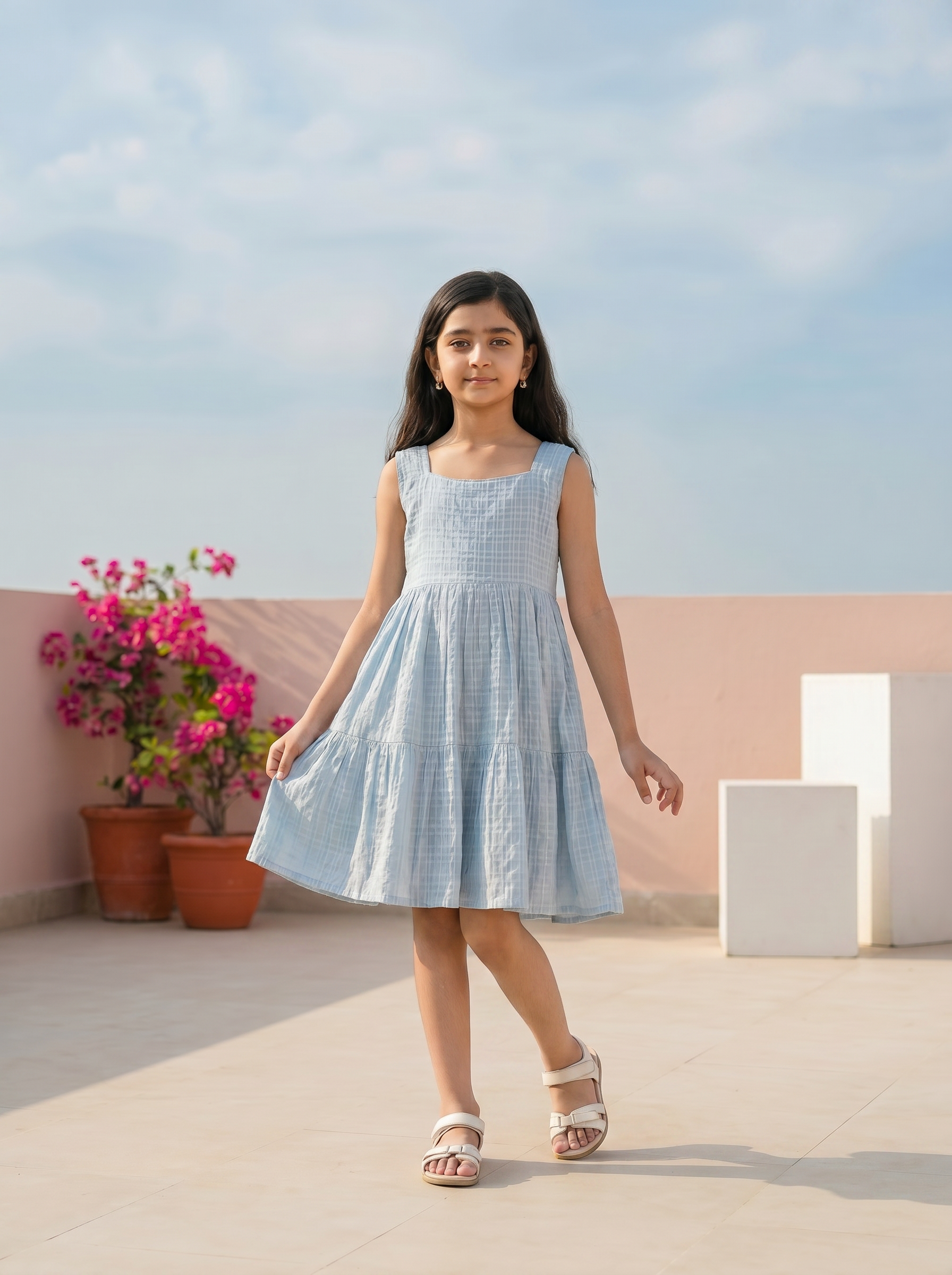 Lila Grid Tiered Dress (Voile-Lined)
