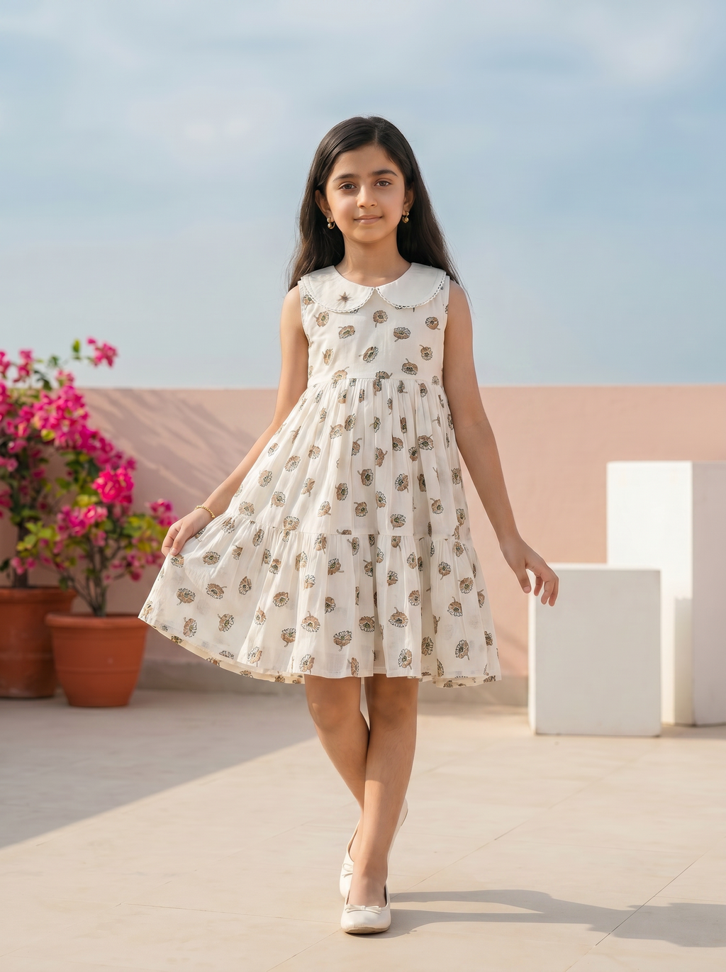 Fiori Dress with Collar Bead Work(Voile-Lined)