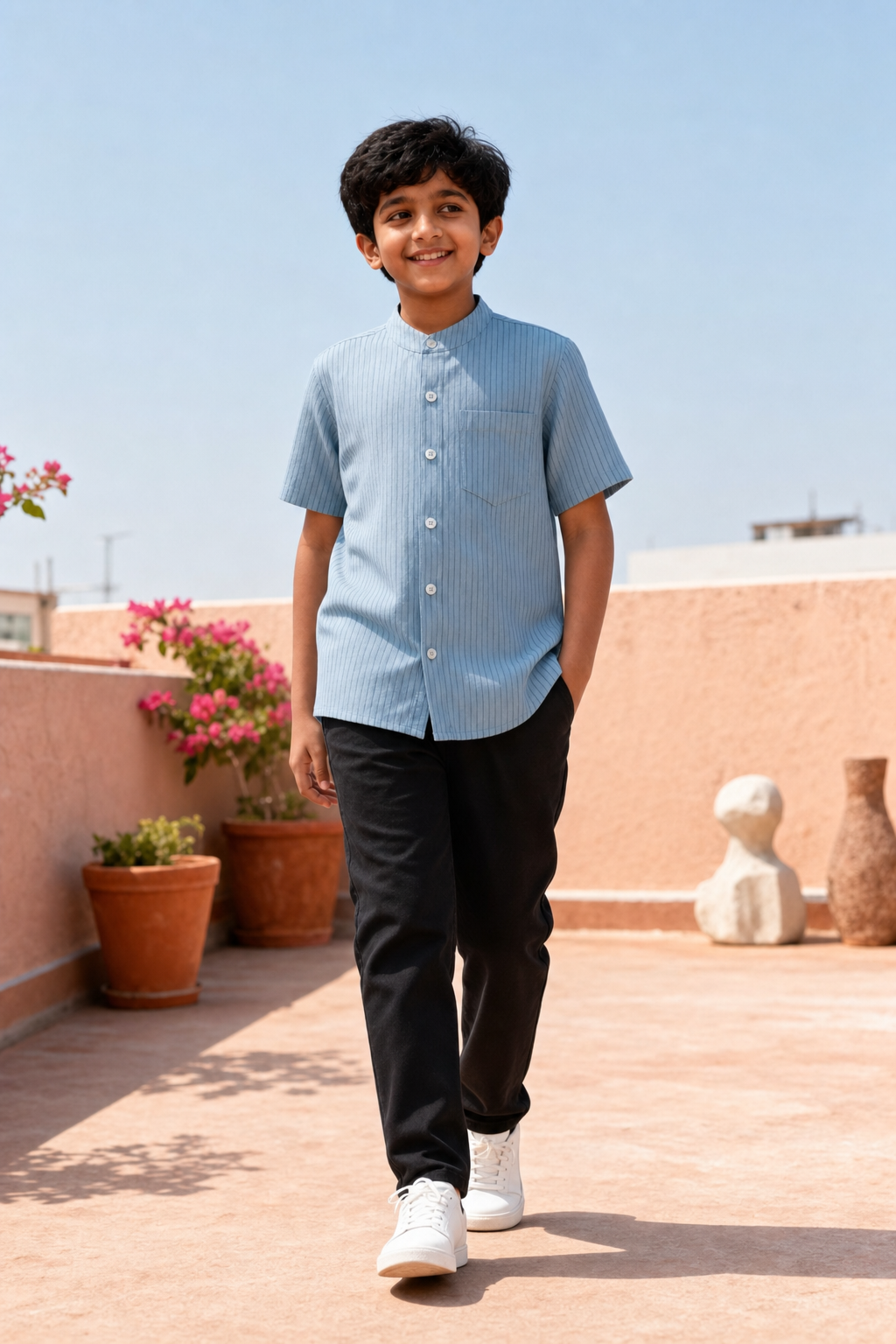Boys Stripe Guru Collar Shirt (Voile-Lined)