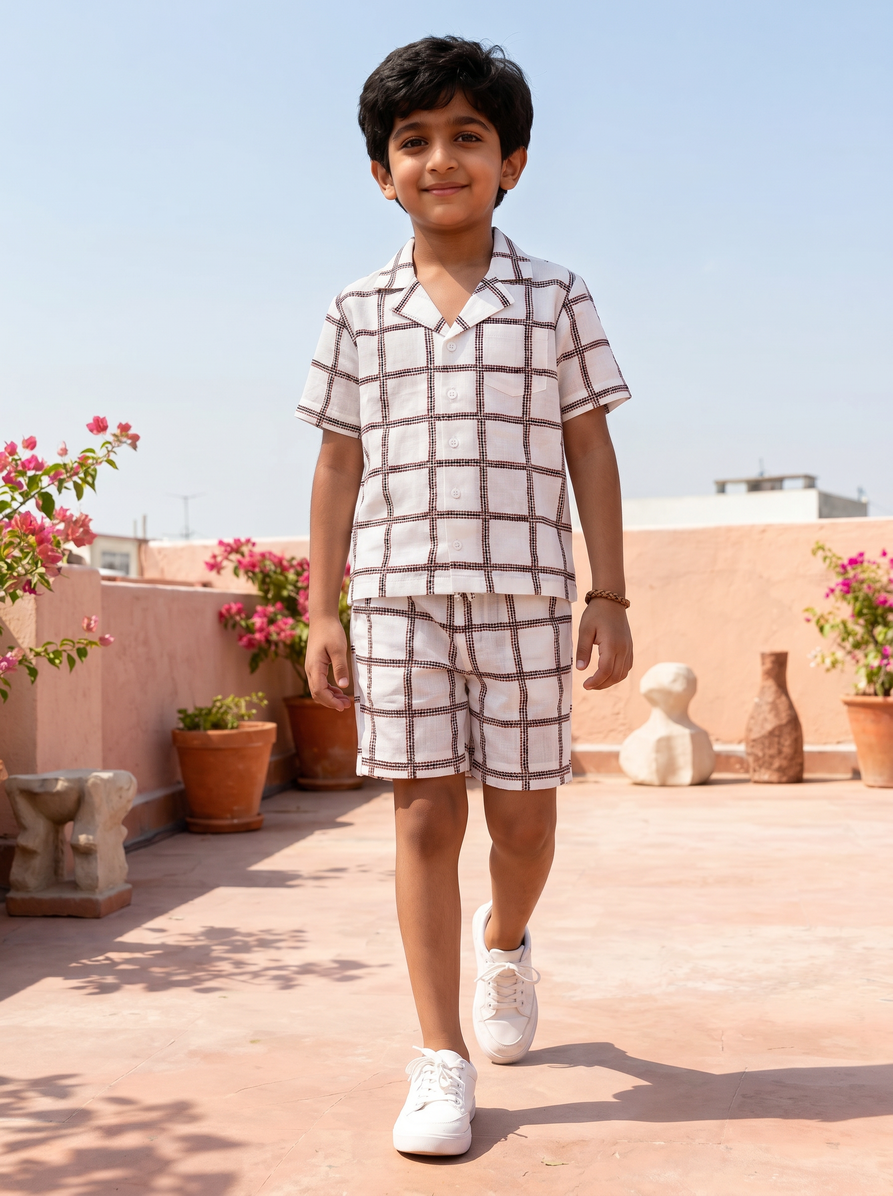 Cream Grid Co-ord Set (Voile-Lined)