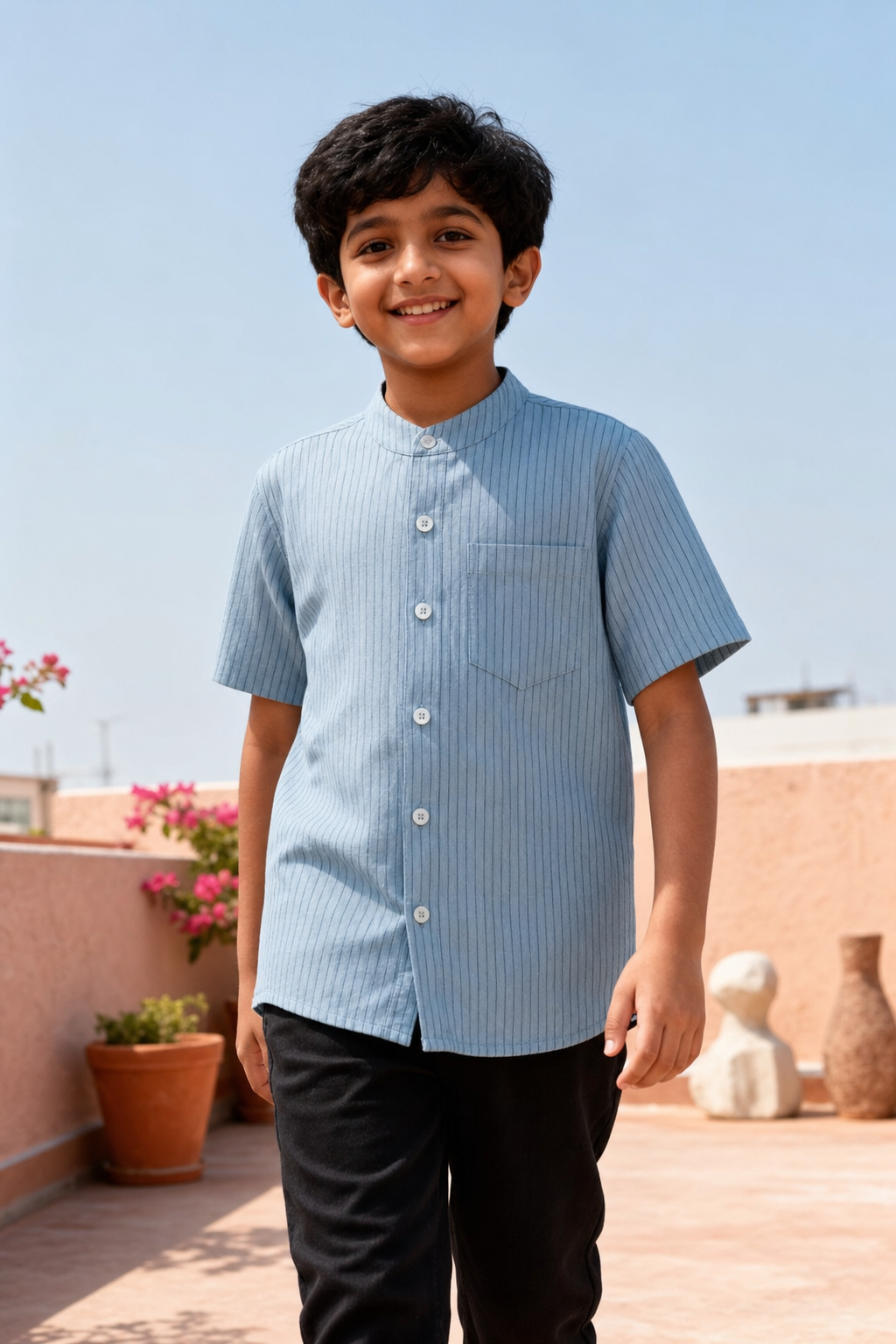 Boys Stripe Guru Collar Shirt (Voile-Lined)