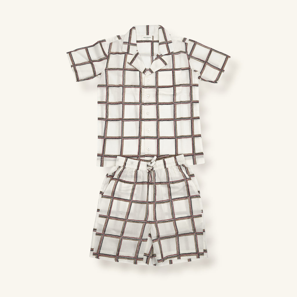 Cream Grid Co-ord Set (Voile-Lined)