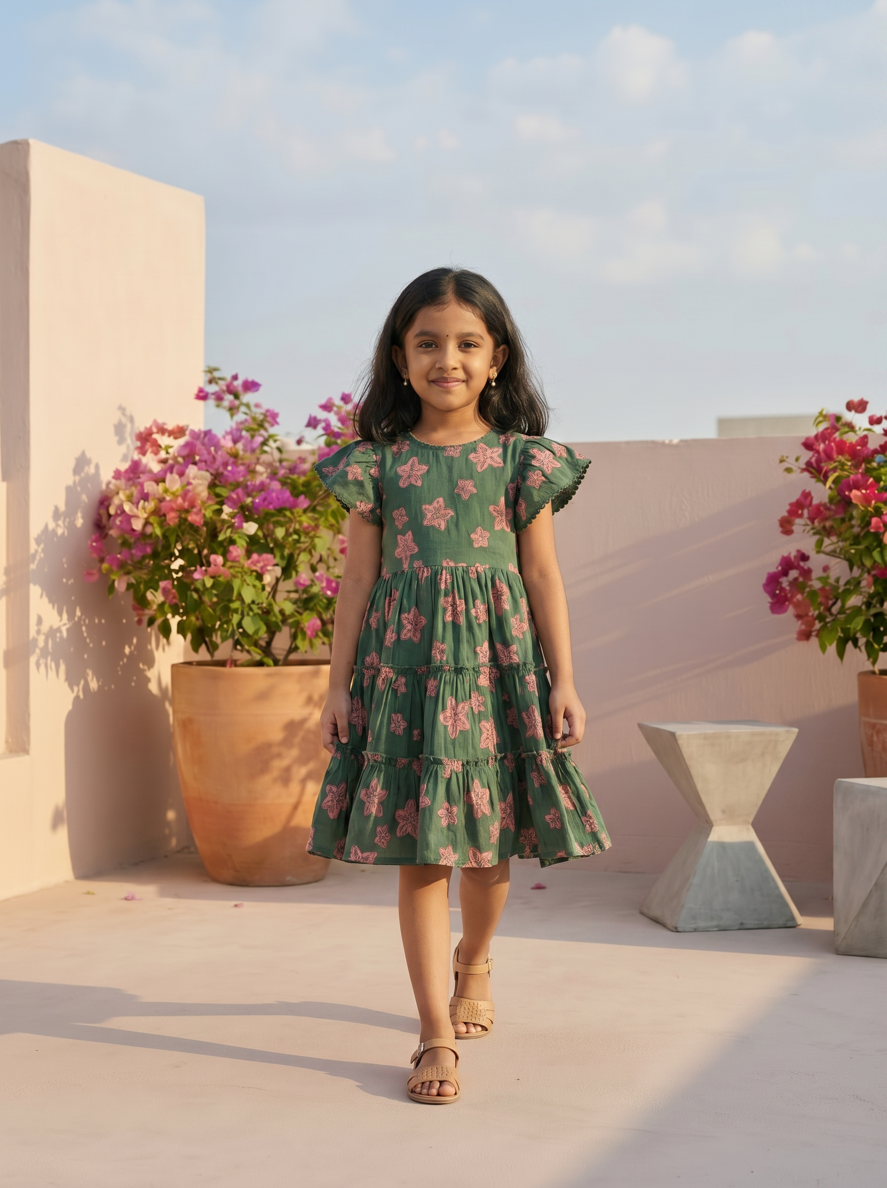 Star Flower Tiered Dress (Voile-Lined)