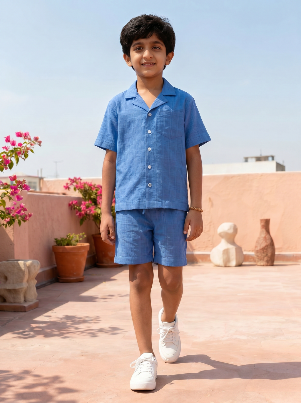 Blue Cloud Slub Lounge Set (Voile-Lined)