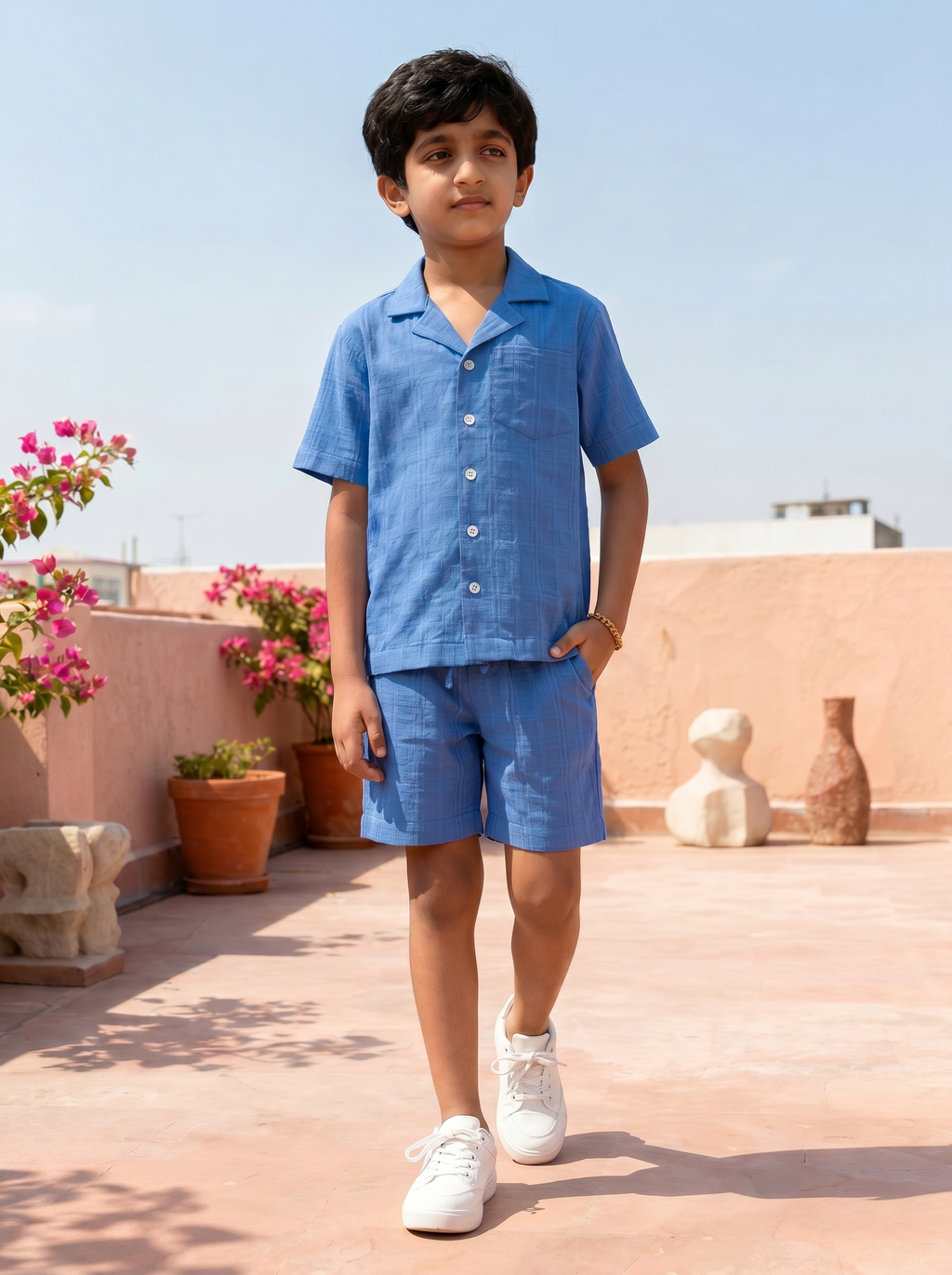 Blue Cloud Slub Lounge Set (Voile-Lined)