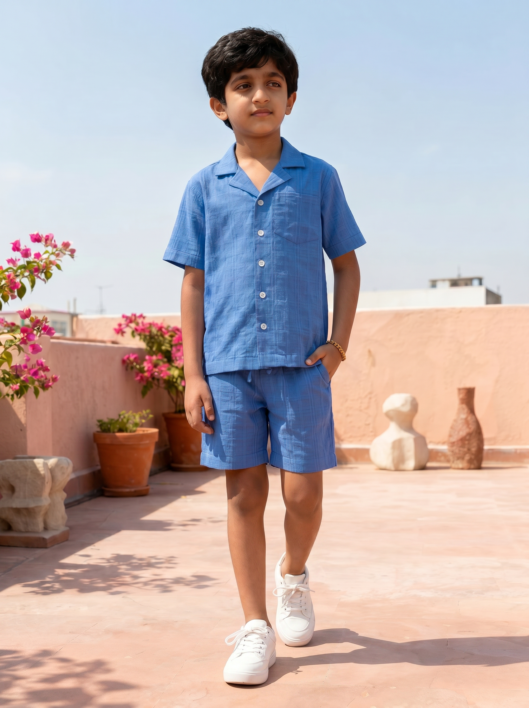 Blue Cloud Slub Lounge Set (Voile-Lined)