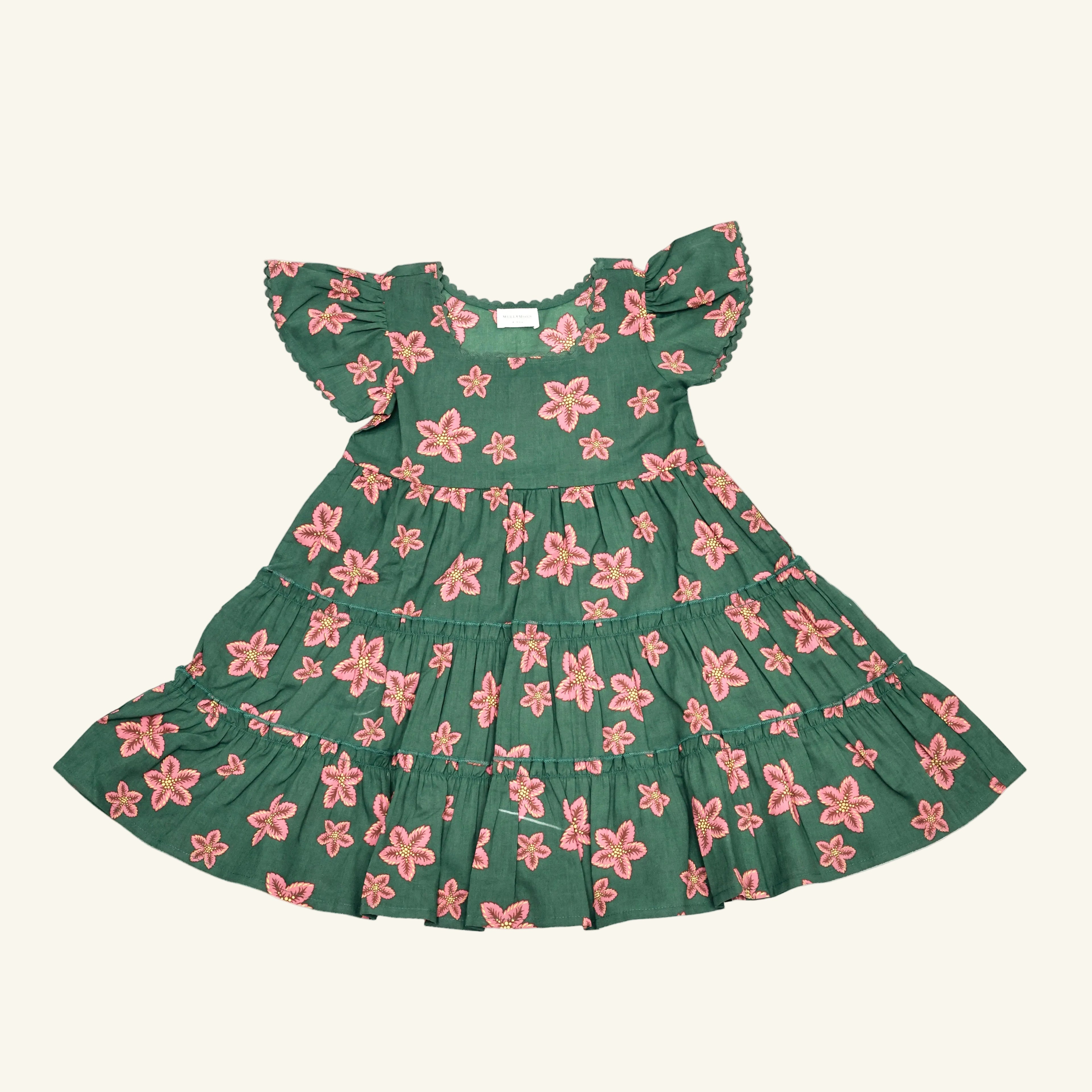 Star Flower Tier Dress (Green Floral)