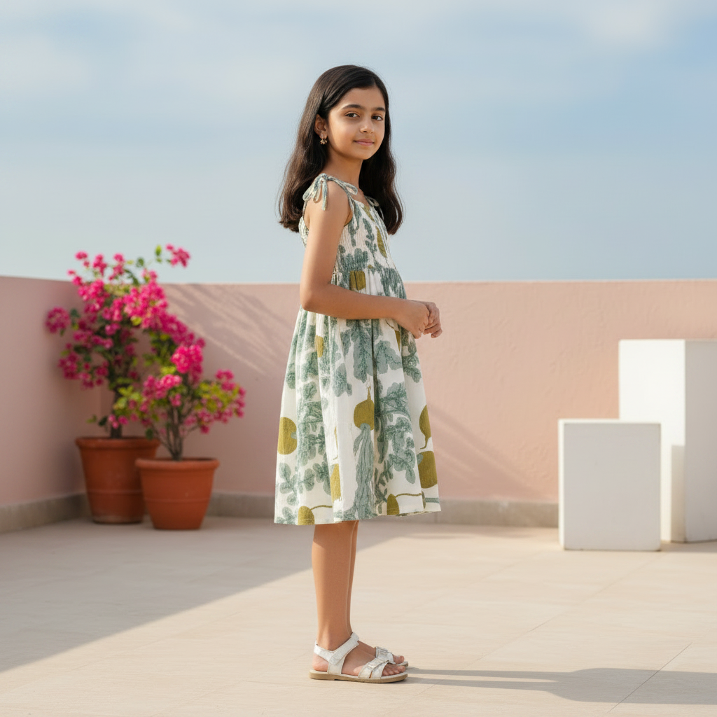Botanical Print Smocked Sundress (Voile-Lined)