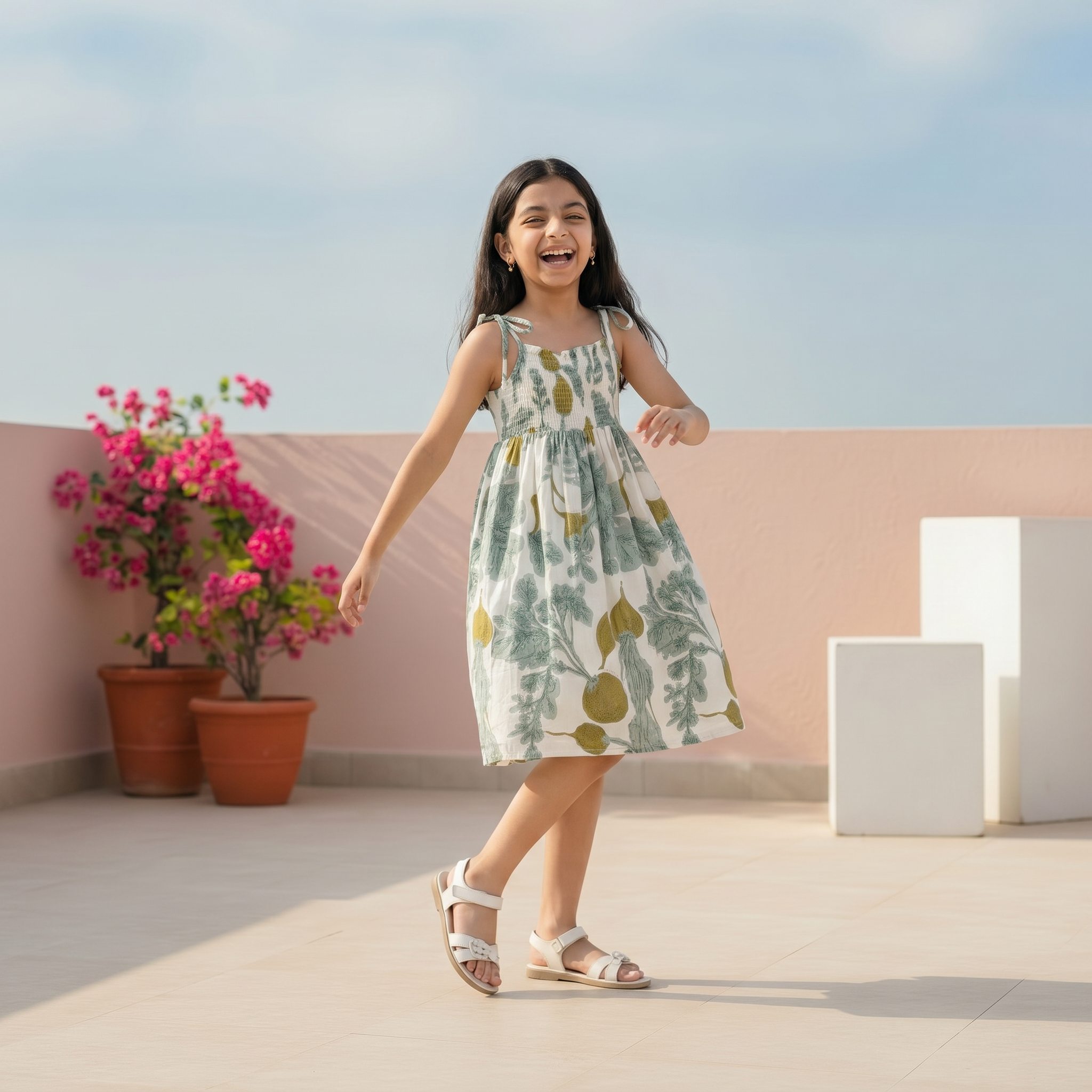 Botanical Print Smocked Sundress (Voile-Lined)